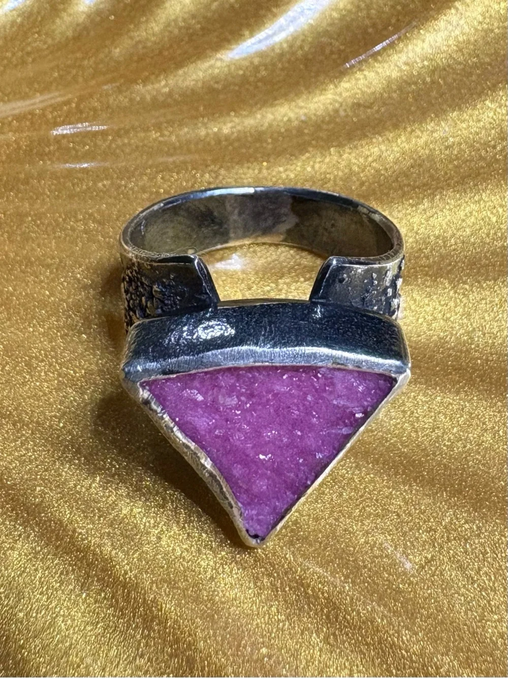 Pink Cobalto Calcite Sterling Silver Gold Druzy ring size 6 Artisan Designer